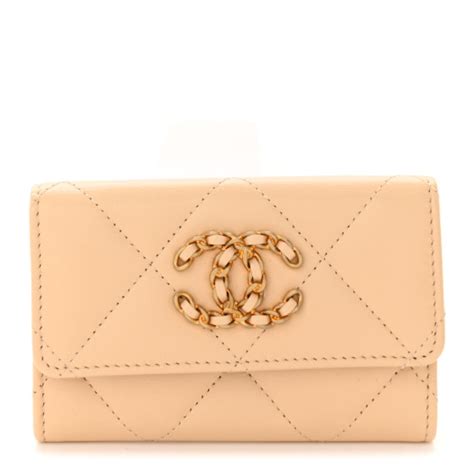 chanel 19 card holder beige|Chanel 19 flap card holder.